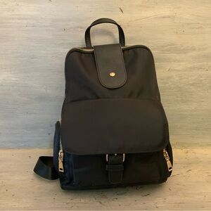 Black Satin Faux Leather Backpack Bag Purse‎ 8x13x4 Like New